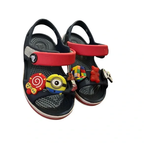 CROCS Kids Navy and Red Sandals with Colorful Charms - Picture 2 of 2
